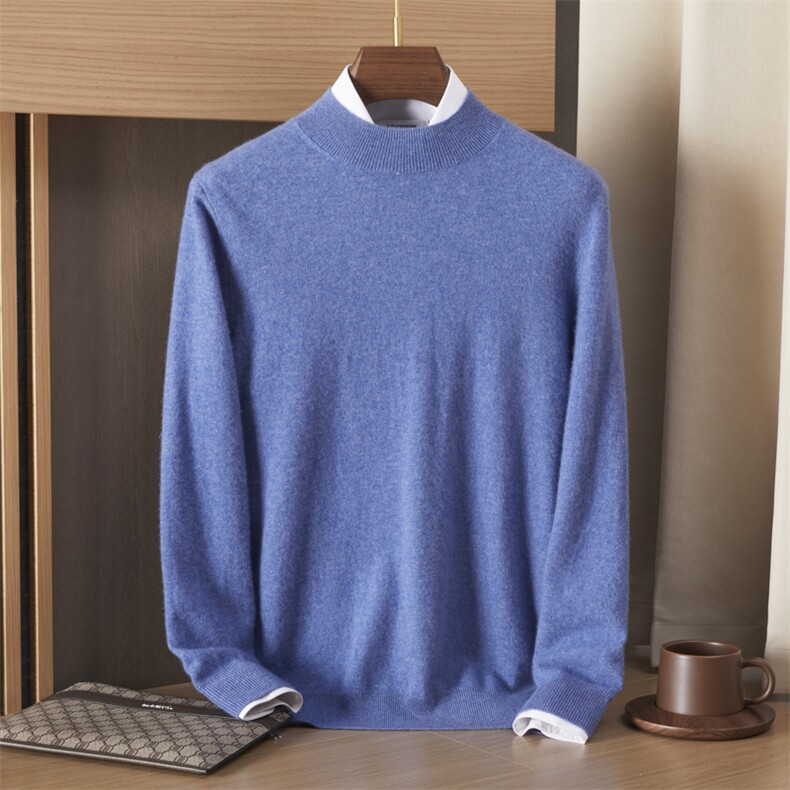 2024秋装新款简约时尚显瘦套头针织打底上衣35%羊绒，男装羊绒套衫，绒誉暖羊绒