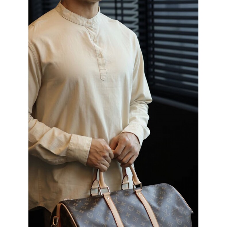 秋季纯棉感中式立领衬衫套头衬衣立领W1021-P46，男装衬衫，星座1012-1