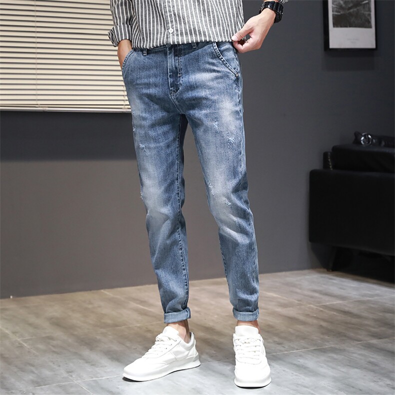 特P45无差价潮流牛仔裤男九分裤修身小脚男裤春季潮牌百搭K325，男装牛仔裤，星座1006-1