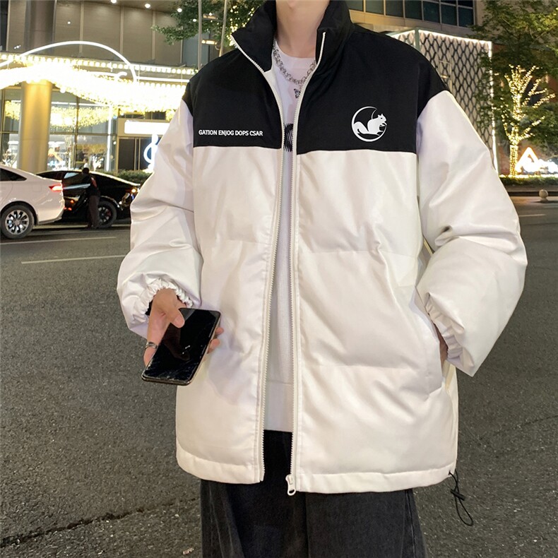 港风夜景可爱松鼠印花休闲立领PU皮棉服A247-MY84006特批95控158图片