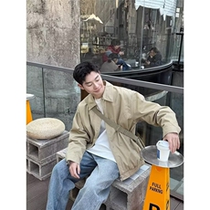 纯色翻领夹克工装男生2025新款春秋季外套上衣百搭宽松简约休闲，男装夹克，星座1210-1