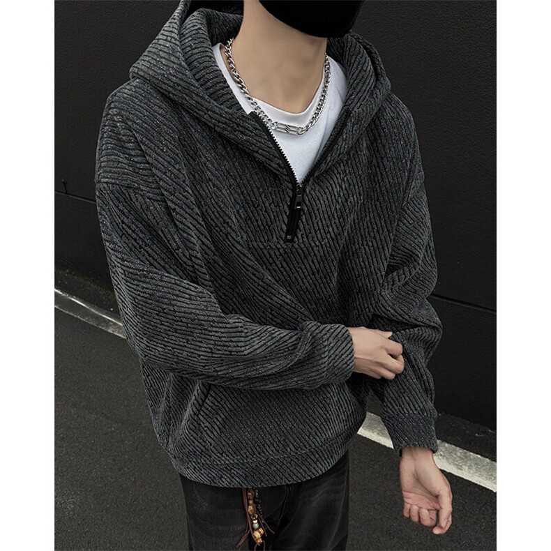 特批P50无差价秋季雪尼尔小香风粗花针织中性大码连帽卫衣W5091,男装卫衣,电商A001-1