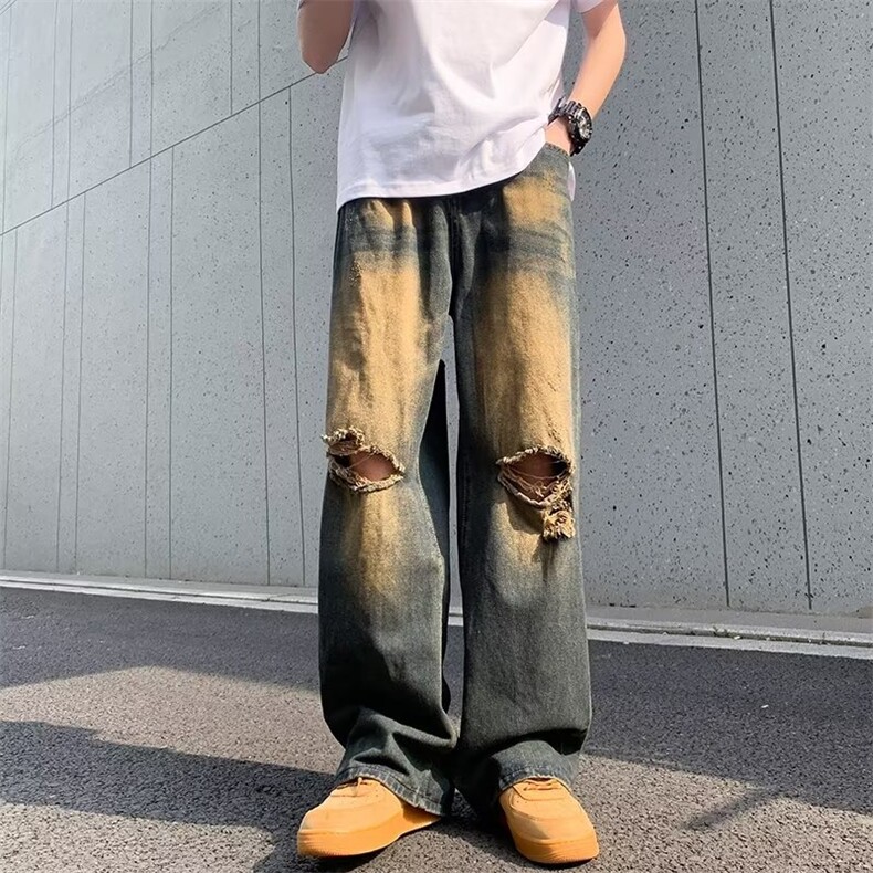 牛仔裤男士韩版潮流就帅百搭高街破洞2024新款ins长裤RK1833-P45，男装牛仔裤，星座412-3