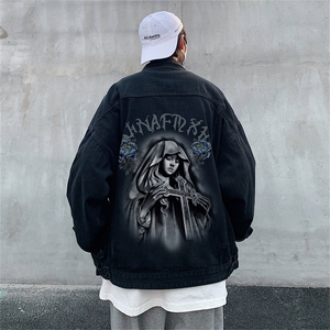 牛仔外套男复古春新款水洗做旧宽松高街hiphop工装夹克JK1034-P68图片