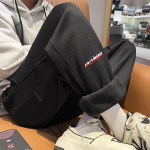 加绒束脚卫裤男冬季潮牌宽松大码休闲长裤加厚24XK66889J特批45图片
