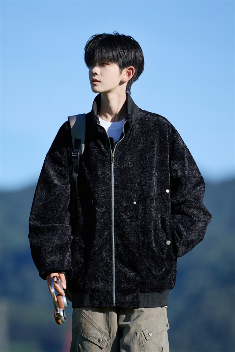 JK8873-P90L-9XL秋冬新款大码雪丽绒立领重磅夹克外套控168,男装夹克,星座109
