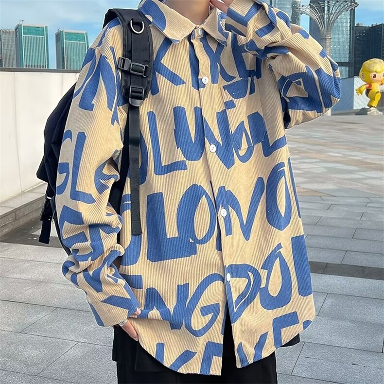 长袖衬衫男港风日系韩版潮流帅气灯芯绒衬衣KC325P37,男装衬衫,星座1116-2