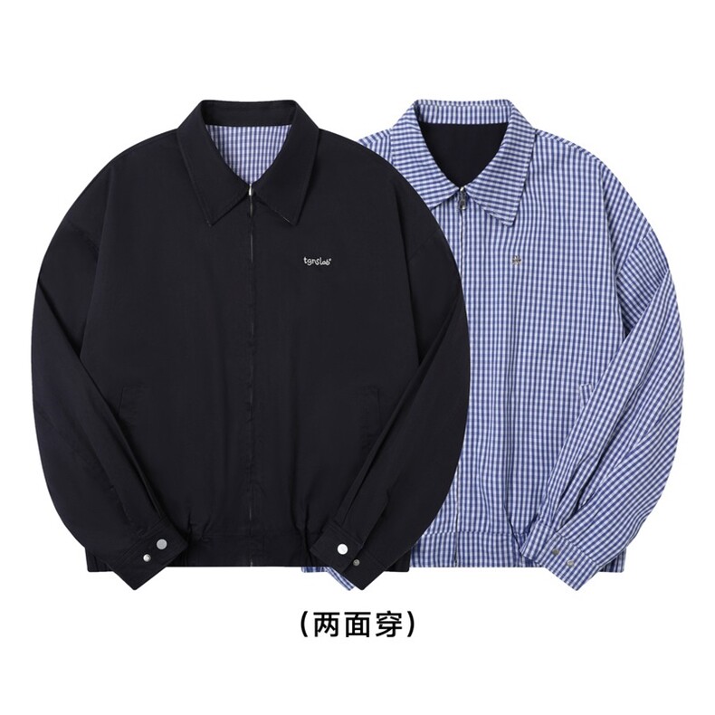 港风秋款男女双面穿夹克衫刺绣拉链开衫休闲外套JK0635 P70图片