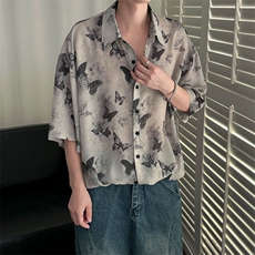 夏季现货印花短袖衬衣男潮牌冰丝花衬衫A351-AC25603-p48控89，男装T恤，电商A351