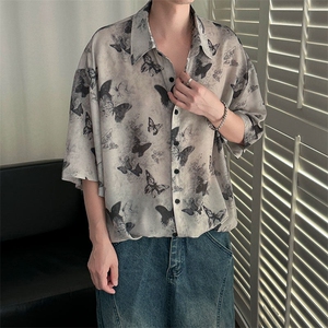 夏季现货印花短袖衬衣男潮牌冰丝花衬衫A351-AC25603-p48控89图片