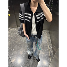 XZ1005-1-TTH615-P60开衫短袖男款夏季翻领针织T恤提花条纹半袖，男装T恤，星座1005-1