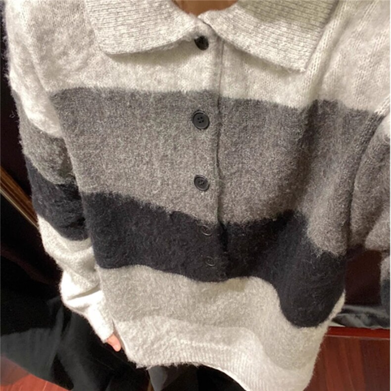 秋冬季原宿风复古撞色条纹设计感针织衫男POLO领休闲毛衣M2385,男装针织衫/毛衣,星座1116A（原606A-3）