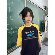 夏季美式高街重磅纯棉三条杠织带插肩撞色男女短袖T恤CZ106-特P25，男装T恤，电商A486
