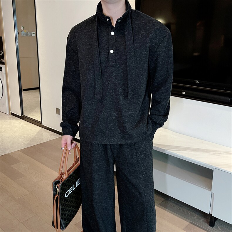 秋冬红慵懒毛衣针织卫衣弯刀裤套装男潮TZ351上衣76裤子80，男装针织衫/毛衣，电商B267