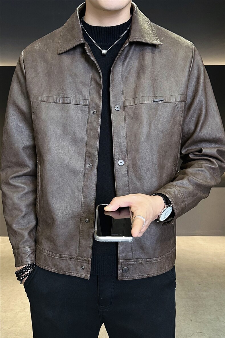 抖音加绒加厚男士外套秋冬季2025新款皮夹克A313-8859-P148,男装夹克,电商A313