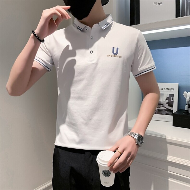 3001-特P35社会小伙短袖翻领男t恤字母精神修身半袖小衫网红同款图片