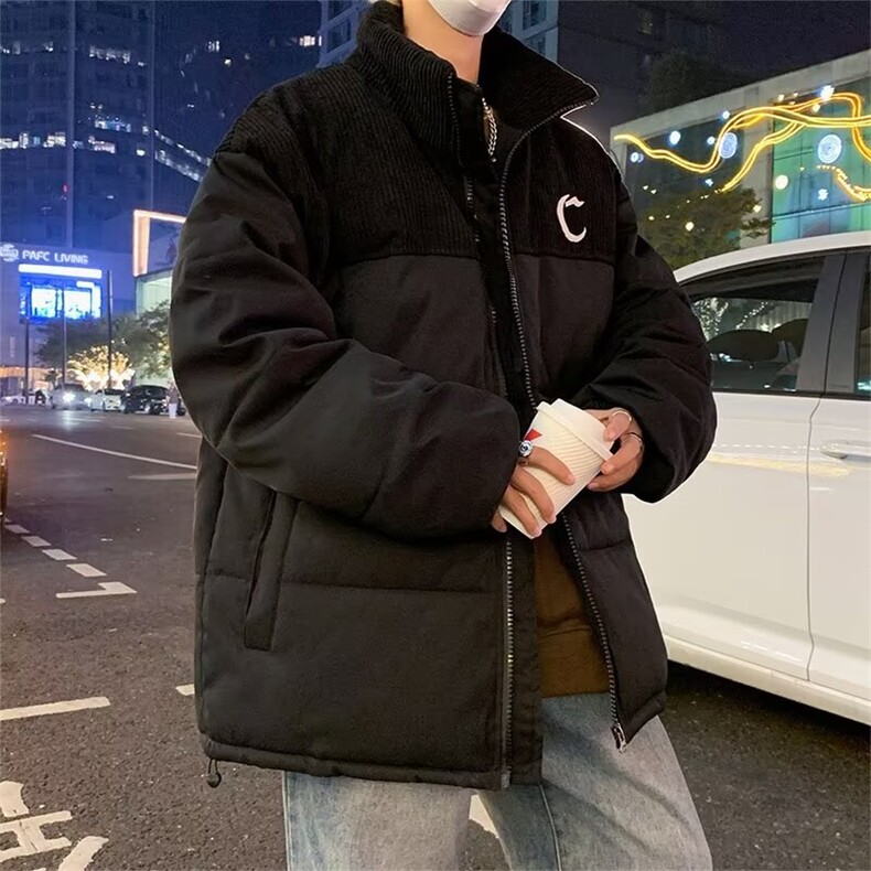 棉衣男冬季外套潮流灯芯绒拼接棉服男女情侣加厚棉袄短款面包服图片