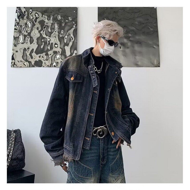 美式复古vintage牛仔外套男款高级感炸街牛仔衬衣翻领工装夹克秋,男装夹克,星座506A