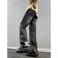 B221美式ins高街暗黑小众夏季重工艺破洞牛仔裤LK24178-P65控88，男装牛仔裤，电商B221