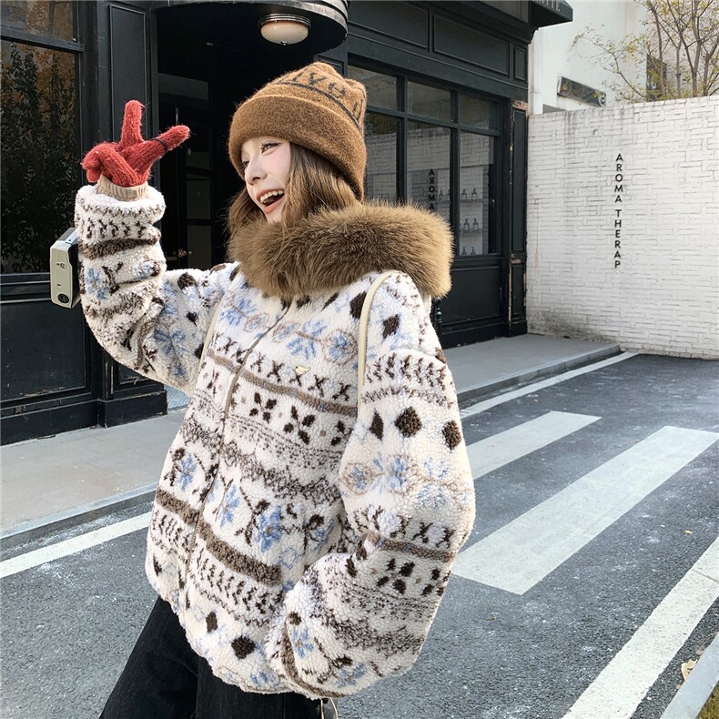 新品冰川雪人花纹费尔岛仿羊羔毛外套2C293-Q911-P205-K308,女装棉衣/棉服,2C293