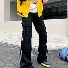 美式工装牛仔裤多袋街头潮牌宽松直筒微喇休闲长裤K71396-P45网图，男装牛仔裤，电商B245