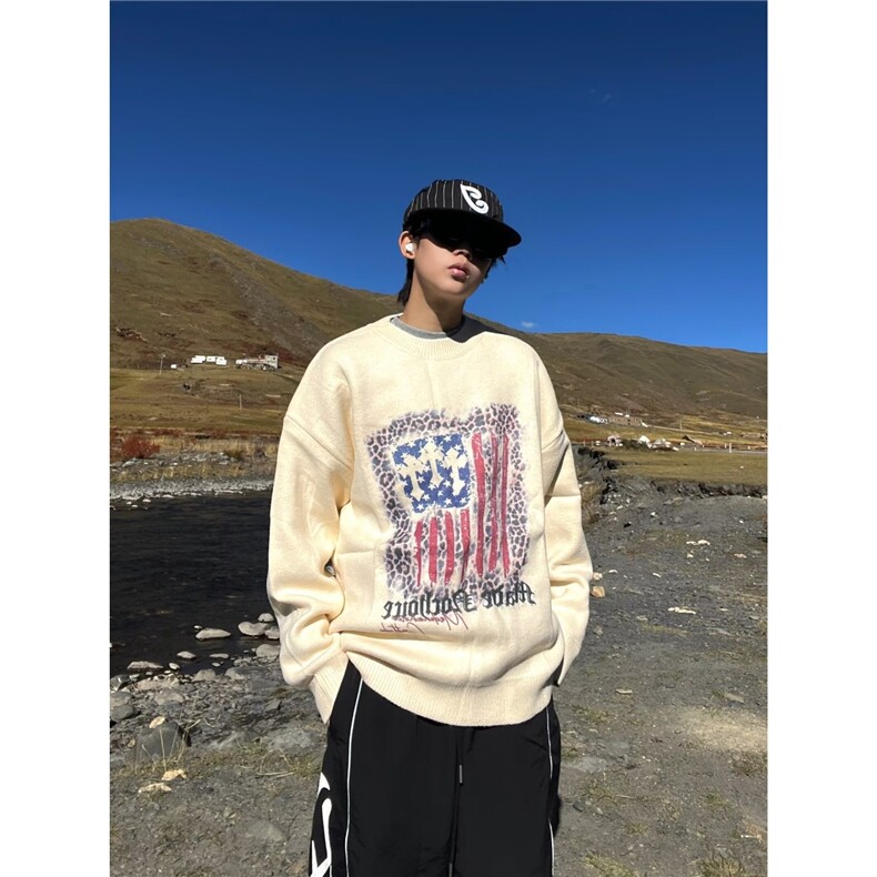 潮流慵懒2025卡通撞色套头针织衫小个子减龄宽松上衣简约新款,男装针织衫/毛衣,星座506A