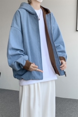8XL-M美式复古撞色连帽水洗夹克男高级感做旧情侣外套JK1327P88，男装夹克，电商D206-1