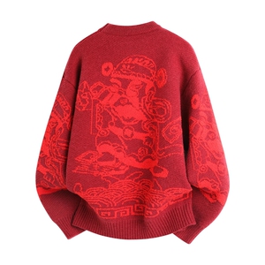 M723-特P58男学生新年衣服青少年红色毛衣外套加厚提花针织衫