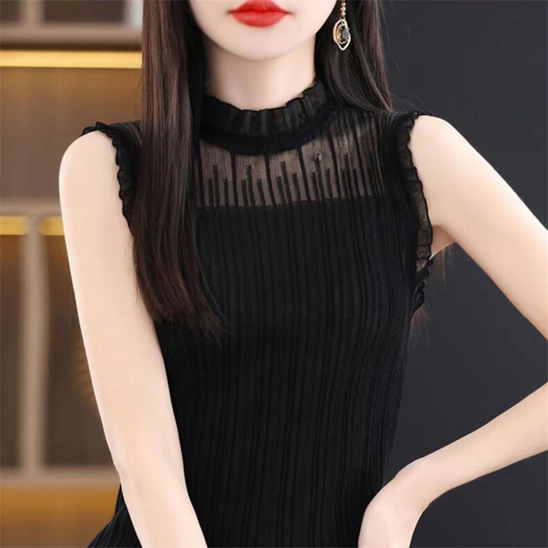 时尚女装无袖蕾丝拼接仿羊毛针织衫显瘦修身百搭上衣,针织衫/毛衣,桦兴羊绒
