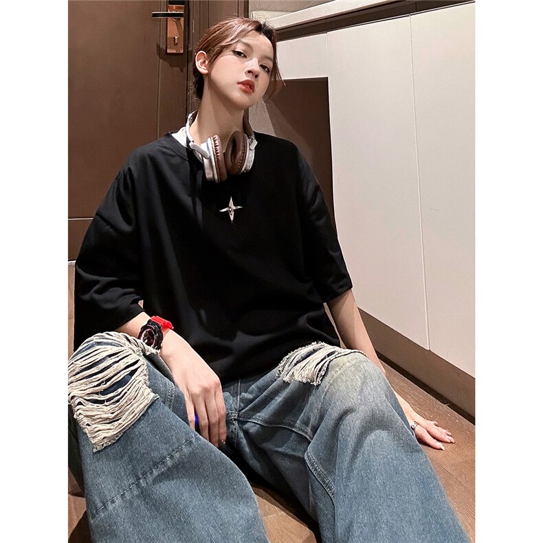 1中性风可拆卸四芒星装饰多色大码潮流短袖T恤男DT77783P16块特价，男装T恤，星座226-2