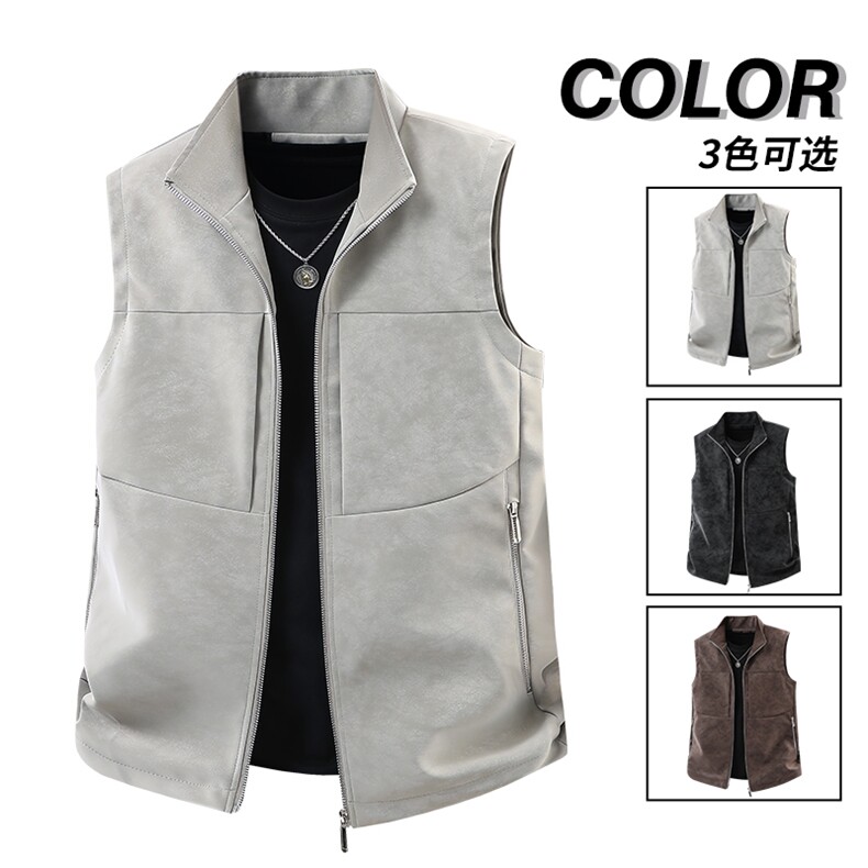 A178-YH69-P60 春秋季机车无袖皮马甲外套内搭坎肩外穿马夹男图片
