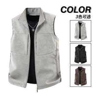 A178-YH69-P60 春秋季机车无袖皮马甲外套内搭坎肩外穿马夹男图片