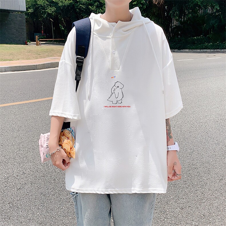 LD54140-P45连帽短袖t恤男大码胖子带帽五分袖中袖,男装T恤,电商A040