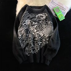 美式街头设计感圆领毛衣男慵懒风休闲仿貂针织衫GM251P55，男装针织衫/毛衣，星座1116-2