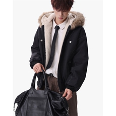 现货重磅boxy短款棉衣座山雕大毛毛领男女棉服水洗工装厚外套，男装棉衣，电商A486-1