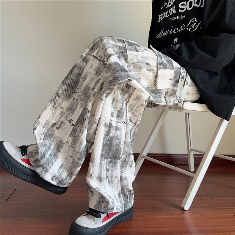 300克现货扎染脏脏裤子男秋季复古休闲弯刀裤K2579*P35控58，男装休闲裤，星座227-1