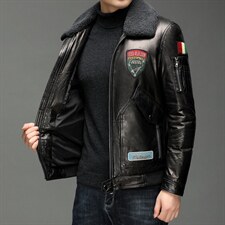 X2033秋冬新款海宁皮衣男士绵羊皮夹克羽绒服羊羔毛翻领P770，男装皮衣，电商B360