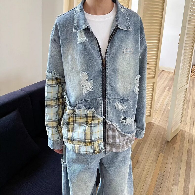 刺绣牛仔短外套男秋装2025春秋宽松时尚显瘦夹克长袖上衣J2582,男装工装外套,星座1116A（原606A-3）