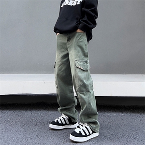 美式高街vibe风直筒长裤欧美痞帅男hiphop复古水洗拼接工装牛仔裤图片