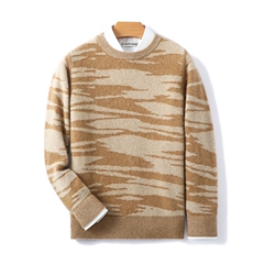 圆领2024年秋季长袖时尚都市条纹套头羊毛衫，男装羊毛衫，德晨羊绒