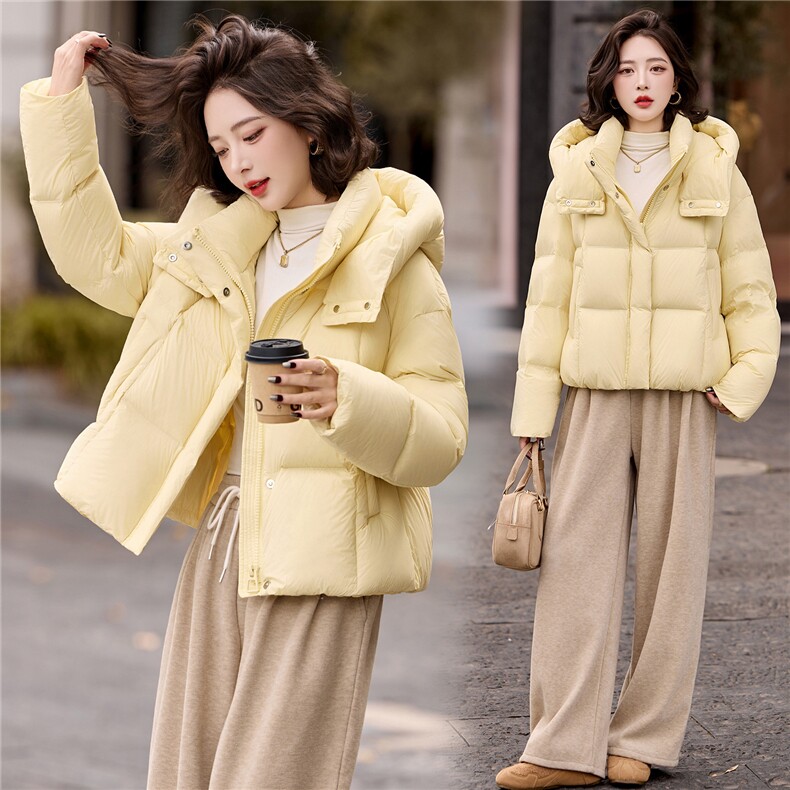 短款连帽立领羽绒服女冬2025新款韩版休闲小个子90白鸭绒加厚保暖，女装羽绒服，辉之琳