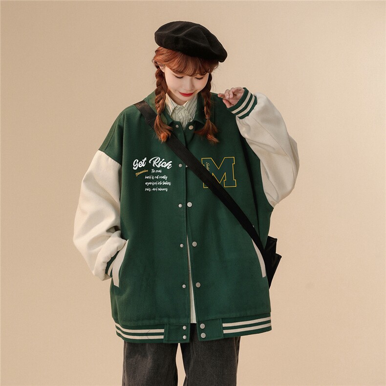 中性风22秋冬新款港风字母印花翻领棒球服夹克外套G607P85控108,男装夹克,A247A