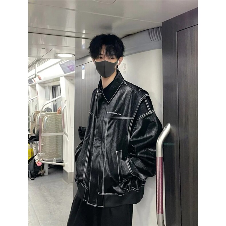 现货不缺货假两件皮衣复古夹克外套1209-1-JK17-P108（网图），男装皮衣，星座1209-1