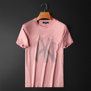 2021夏季新款男士丝光棉短袖T恤 711 818 M-5XL 粉色图片