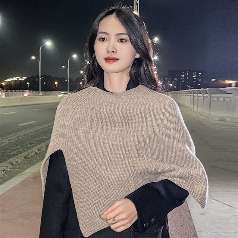 纯羊毛披肩斗篷女2025冬季时尚外套套头围脖韩系保暖脖套针织围巾,饰品披肩,朝思羊绒