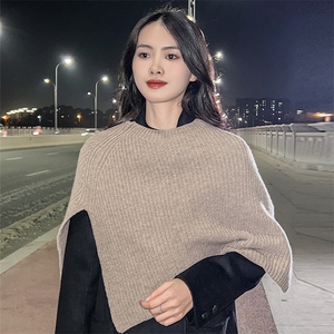 纯羊毛披肩斗篷女2025冬季时尚外套套头围脖韩系保暖脖套针织围巾图片