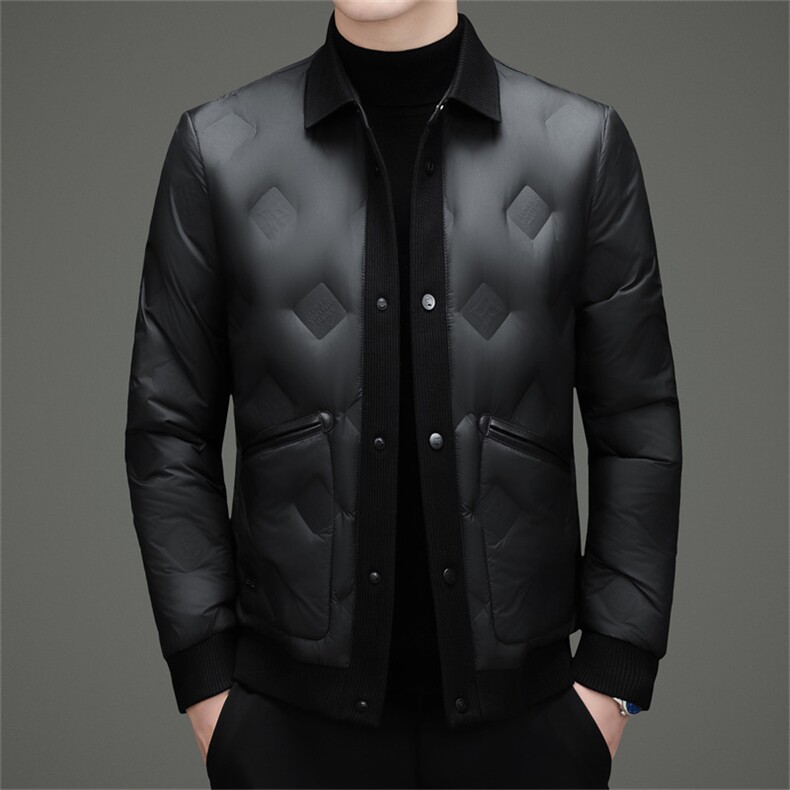 2025冬季新款男士翻领羽绒服50绒子白鸭绒时尚商务休闲羽绒服外套图片
