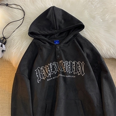 EQ177麂皮绒360克高品质哥特文印花卫衣男2024春装新款暖光图P68，男装卫衣，电商C306-1