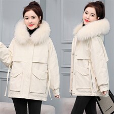 加绒加厚派克棉服女2025冬季新款连帽棉衣宽松休闲百搭小个子棉袄，女装棉衣/棉服，采品优优