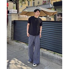 美式高街潮牌男女泡泡格子休闲裤直筒宽松慵懒显瘦阔腿休闲长裤子，男装休闲裤，电商A443